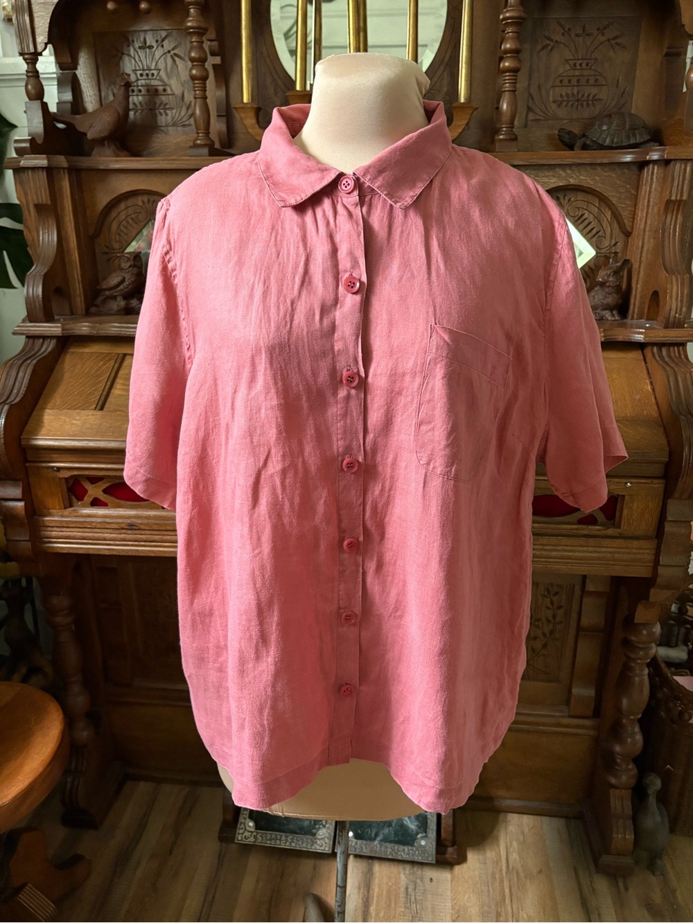100% Linen Coldwater Creek Coral Pink Button Up